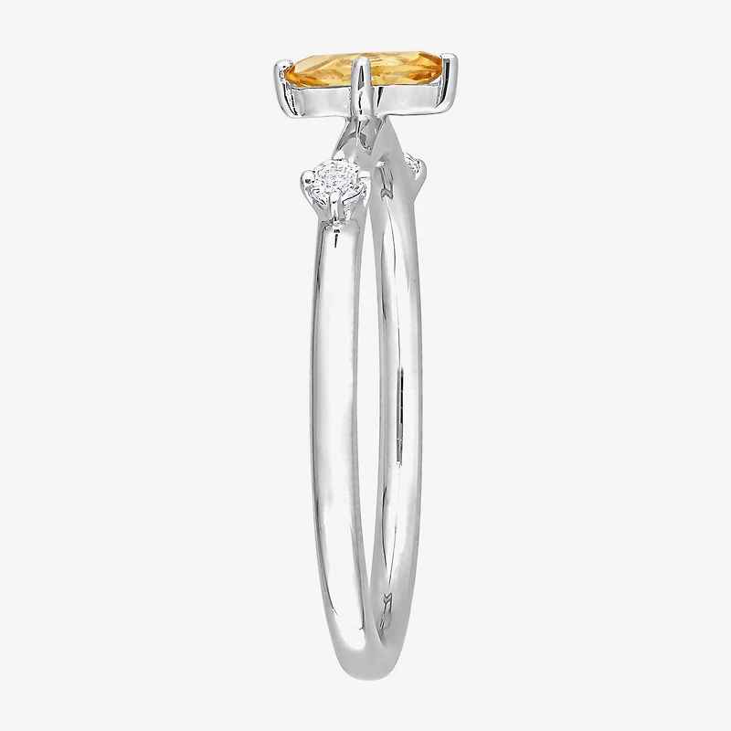 Womens Genuine Yellow Citrine Sterling Silver Marquise Stackable Ring