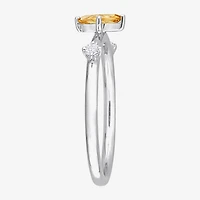 Womens Genuine Yellow Citrine Sterling Silver Marquise Stackable Ring