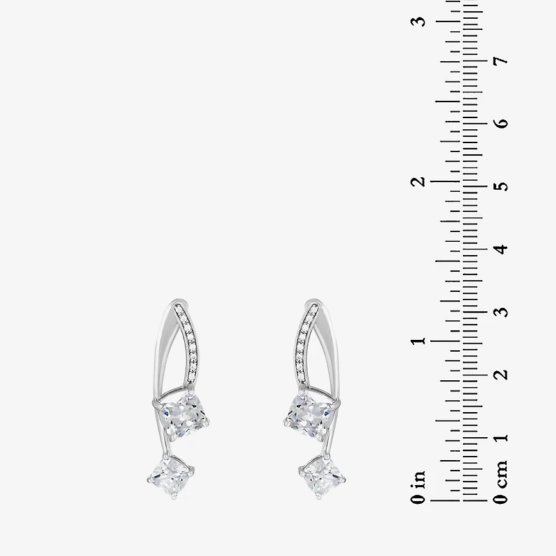 Womens Cubic Zirconia Sterling Silver Drop Earrings