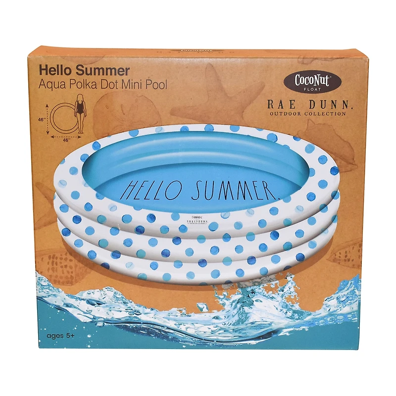 Rae Dunn Hello Summer Aqua Poka Dots Inflatable Pool Inflatable Pool