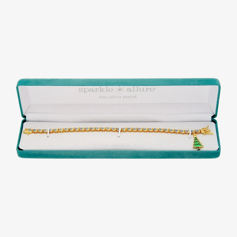 Sparkle Allure Christmas Tree Womens Natural Diamond Accent Pure Silver Over Bronze 7.25 Inch Tennis Bracelet