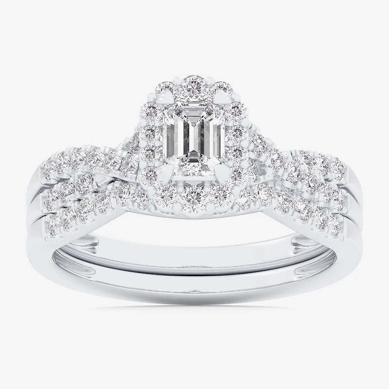 Signature By Modern Bride (G-H / Si1-Si2) Womens 7/8 CT. T.W. Lab Grown White Diamond 10K Gold Side Stone Halo Bridal Set
