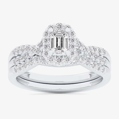 Signature By Modern Bride (G-H / Si1-Si2) Womens 7/8 CT. T.W. Lab Grown White Diamond 10K Gold Side Stone Halo Bridal Set