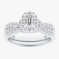 Signature By Modern Bride (G-H / Si1-Si2) Womens 7/8 CT. T.W. Lab Grown White Diamond 10K Gold Side Stone Halo Bridal Set