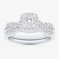 Signature By Modern Bride (G-H / Si1-Si2) Womens 7/8 CT. T.W. Lab Grown White Diamond 10K Gold Cushion Side Stone Halo Bridal Set