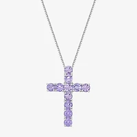Womens Gemstone Sterling Silver Cross Pendant Necklace
