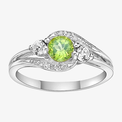 Womens Genuine Green Peridot Sterling Silver Round Cocktail Ring