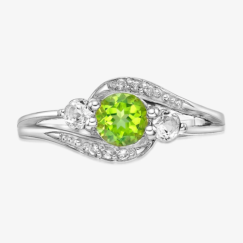 Womens Genuine Green Peridot Sterling Silver Round Cocktail Ring