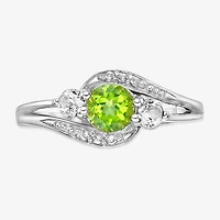 Womens Genuine Green Peridot Sterling Silver Round Cocktail Ring