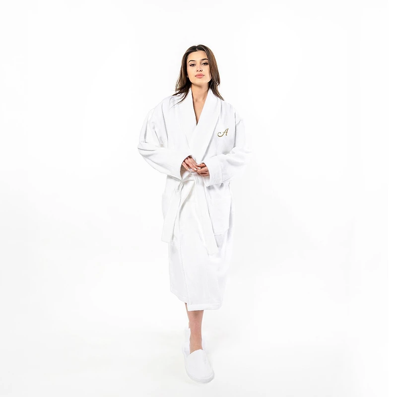 Linum Home Textiles Personalized Anovia Bathrobe Unisex Adult Velour Long Sleeve Length Robe