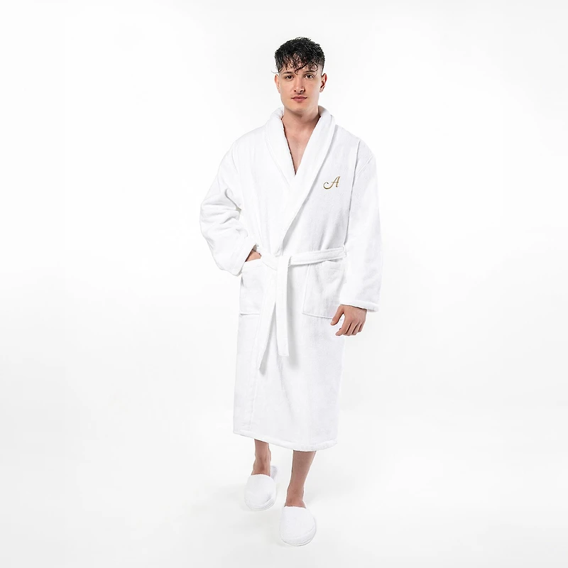 Linum Home Textiles Personalized Anovia Bathrobe Unisex Adult Velour Long Sleeve Length Robe