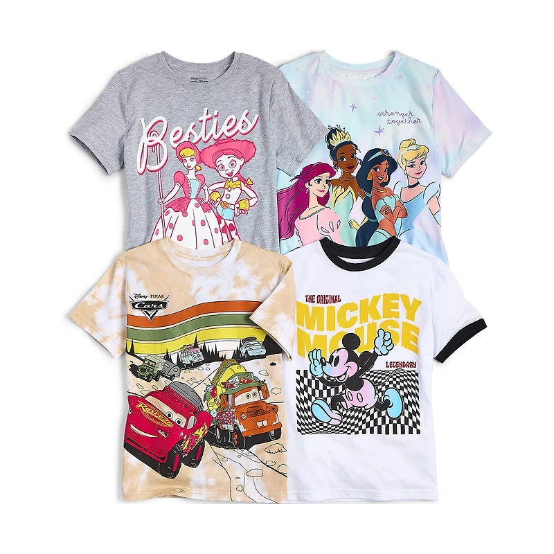 Disney Collection Little & Big Kid Girls Crew Neck Short Sleeve Regular Fit Ariel Cinderella Princess Graphic T-Shirt
