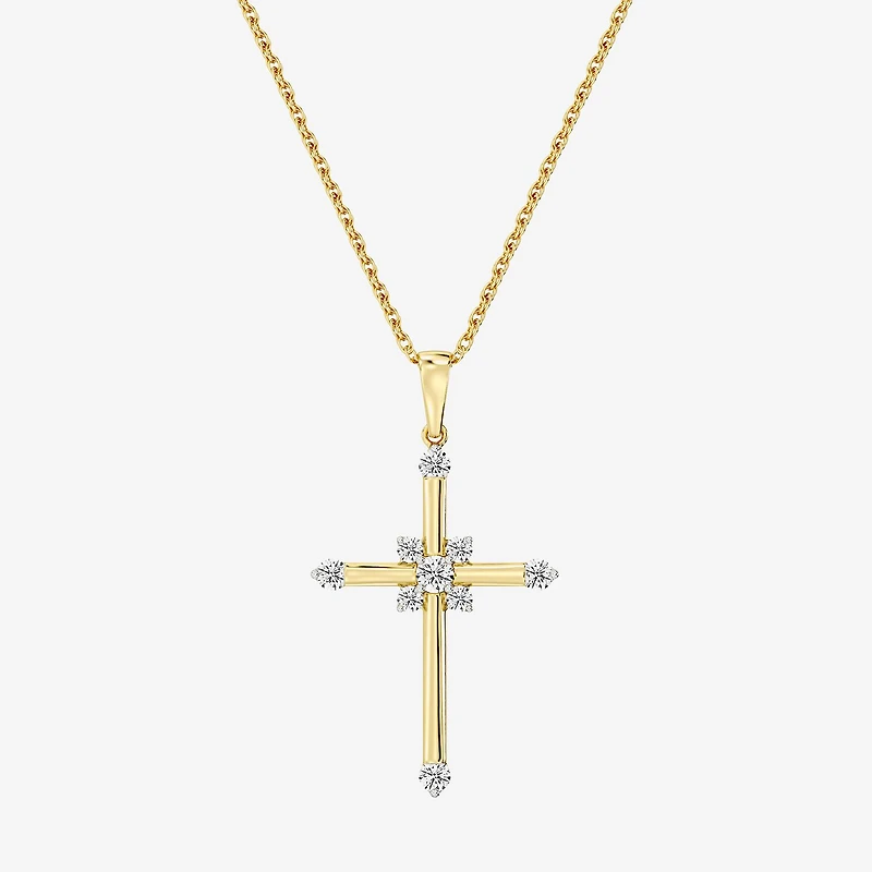 Yes, Please! (G/Si1-Si2) Womens 1/4 CT. T.W. Lab Grown White Diamond 14K Gold Over Silver Cross Pendant
