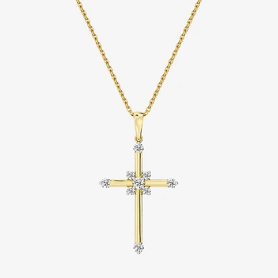 Yes, Please! (G/Si1-Si2) Womens 1/4 CT. T.W. Lab Grown White Diamond 14K Gold Over Silver Cross Pendant