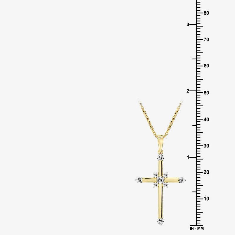 Yes, Please! (G/Si1-Si2) Womens 1/4 CT. T.W. Lab Grown White Diamond 14K Gold Over Silver Cross Pendant