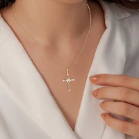 Yes, Please! (G/Si1-Si2) Womens 1/4 CT. T.W. Lab Grown White Diamond 14K Gold Over Silver Cross Pendant