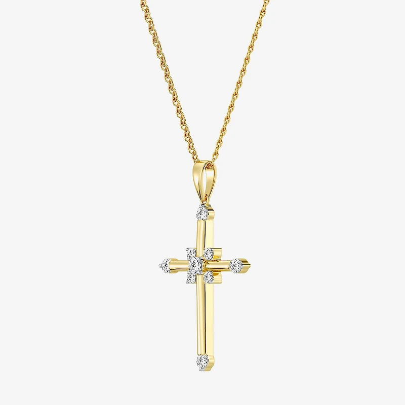 Yes, Please! (G/Si1-Si2) Womens 1/4 CT. T.W. Lab Grown White Diamond 14K Gold Over Silver Cross Pendant