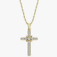 Yes, Please!, (G/I2) Womens 1/10 CT. T.W. Lab Grown White Diamond 14K Gold Over Silver Cross 18 Inch Pendant Necklace