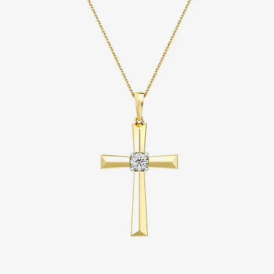 Yes, Please! (G, I2) Womens 1/10 CT. T.W. Lab Grown White Diamond 14K Gold Over Silver Cross 18 Inch Pendant Necklace