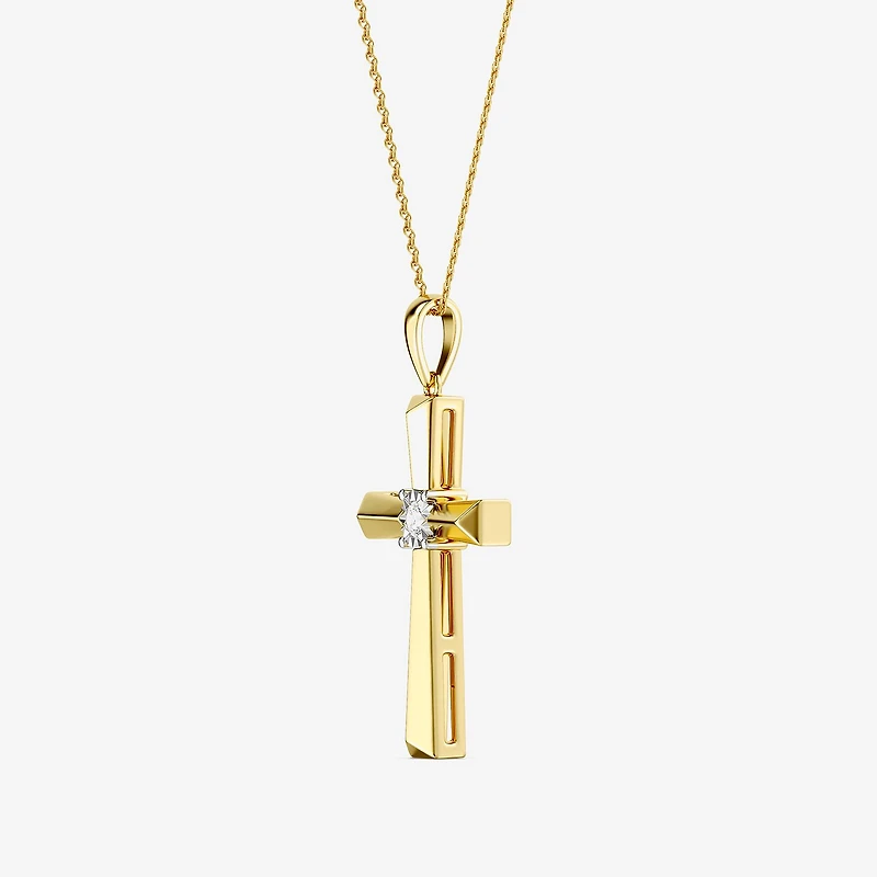 Yes, Please! (G, I2) Womens 1/10 CT. T.W. Lab Grown White Diamond 14K Gold Over Silver Cross 18 Inch Pendant Necklace