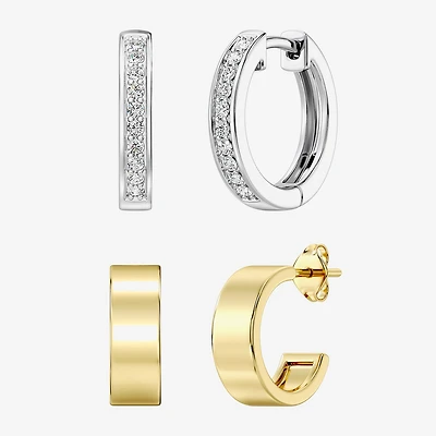 Yes, Please! (G. Si1-Si2) Womens 1/4 CT. T.W. Lab Grown White Diamond 14K Gold Over Silver Sterling Silver 2 Pair Jewelry Set
