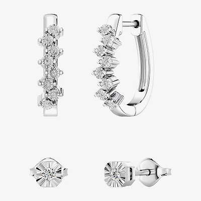 Yes, Please! (G, I2) Womens 1/10 CT. T.W. Lab Grown White Diamond Sterling Silver 2 Pair Earring Set