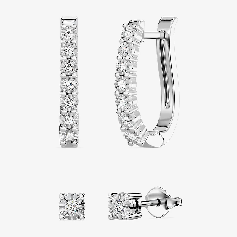 Yes, Please!, (G/I2) Womens 1/10 CT. T.W. Lab Grown White Diamond Sterling Silver Round 2 Pair Earring Set