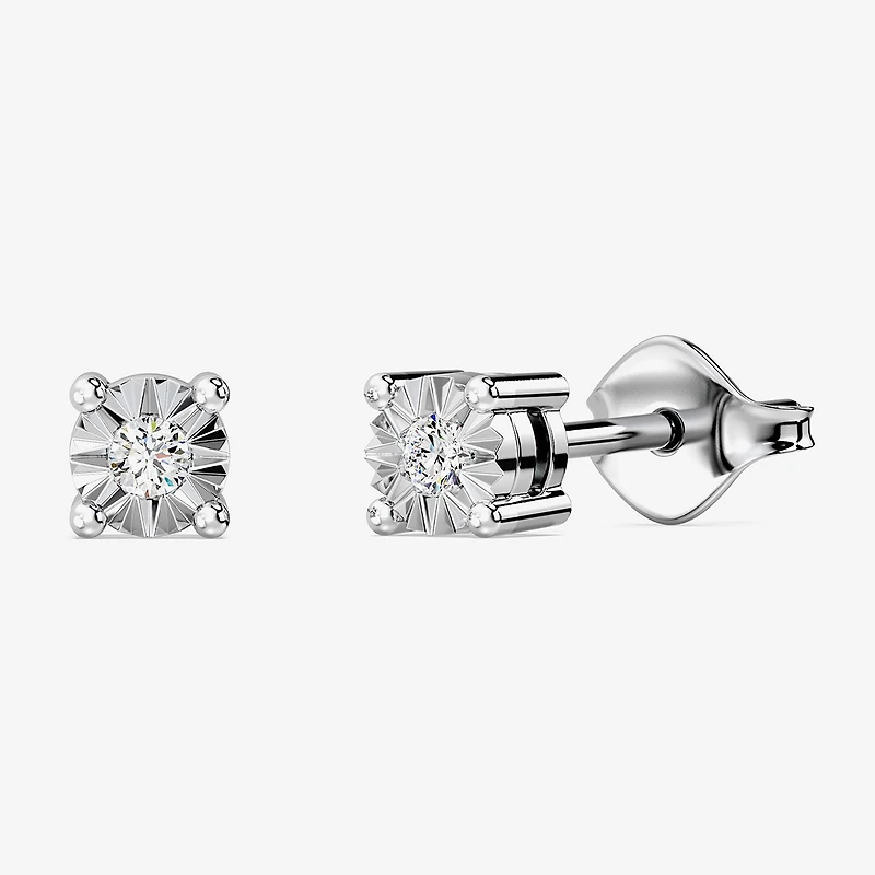 Yes, Please!, (G/I2) Womens 1/10 CT. T.W. Lab Grown White Diamond Sterling Silver Round 2 Pair Earring Set