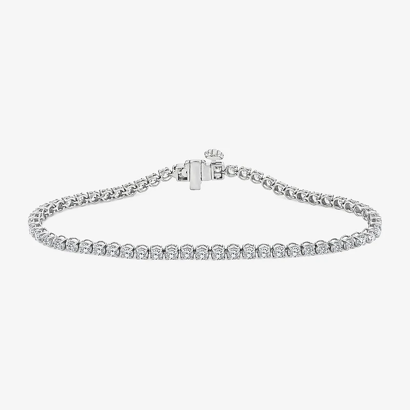 (F,Si2) Womens 2 3/4 CT. T.W. Lab Grown White Diamond Sterling Silver Round 6 1/2 Inch Tennis Bracelet