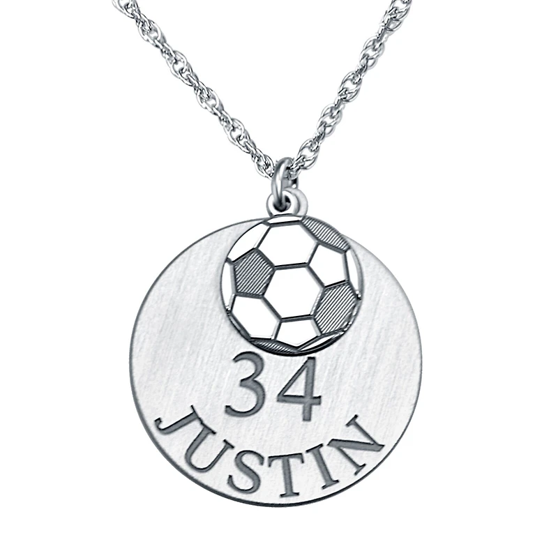 Personalized Unisex Adult Soccer Ball Double-Charm Name and Player Number Pendant Necklace