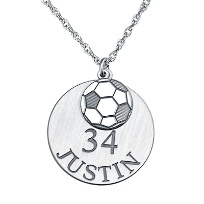 Personalized Unisex Adult Soccer Ball Double-Charm Name and Player Number Pendant Necklace
