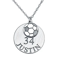 Personalized Unisex Adult Soccer Ball Double-Charm Name and Player Number Pendant Necklace