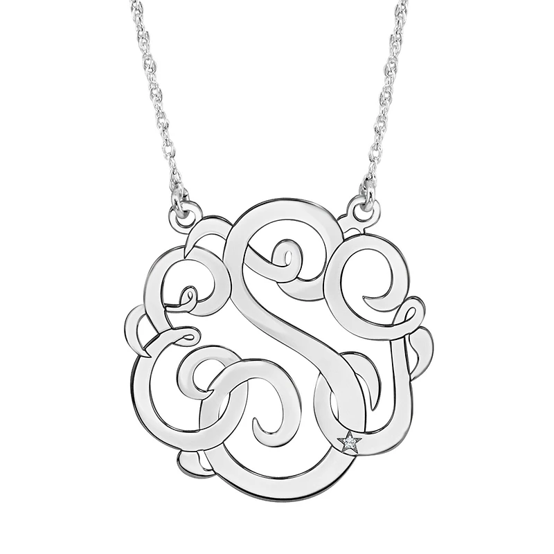 Personalized 30mm Diamond-Accent Monogram Initial Pendant Necklace
