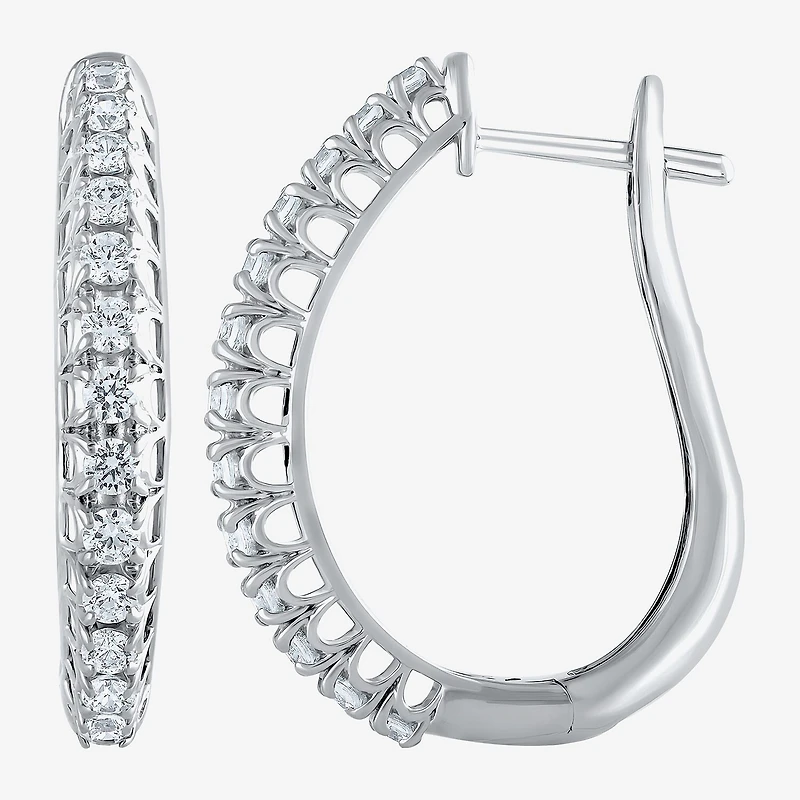 Womens 1 CT. T.W. Natural White Diamond 14K Gold 24.9mm Hoop Earrings