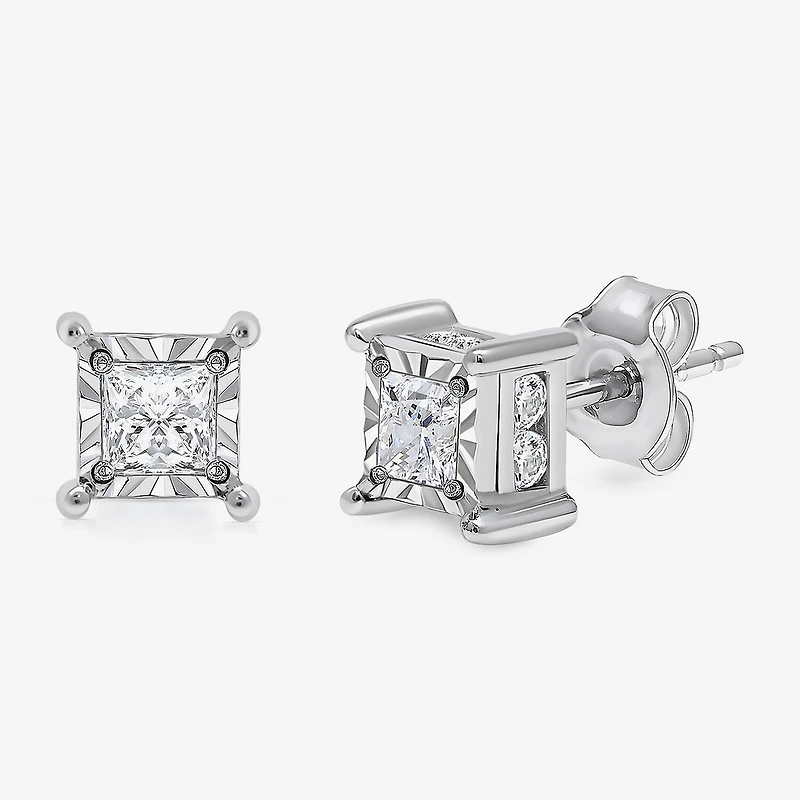 I / I1) 1 CT. T.W. Lab Grown White Diamond 10K Gold Stud Earrings
