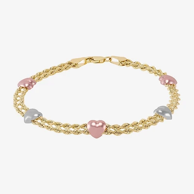 Womens 10K Tri-Color Gold 7.5 Inch Hollow Rope Chain Bracelet