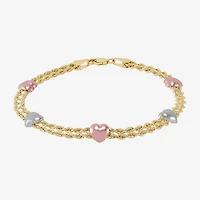 Womens 10K Tri-Color Gold 7.5 Inch Hollow Rope Chain Bracelet
