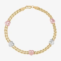 Womens 10K Tri-Color Gold 7.5 Inch Hollow Rope Chain Bracelet