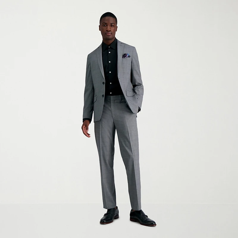 Haggar JMH Glen Plaid Mens Stretch Fabric Slim Fit Flat Front Suit Pant