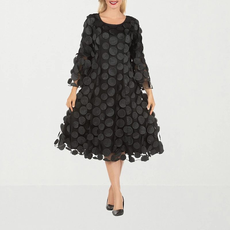 Giovanna Signature Womens Plus Midi Crew Neck 3/4 Sleeve A-Line Dress