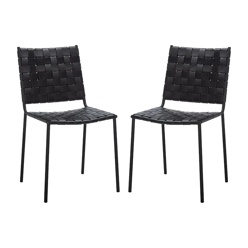 Wesson Leather Basket Woven Dining Chair - Set of 2