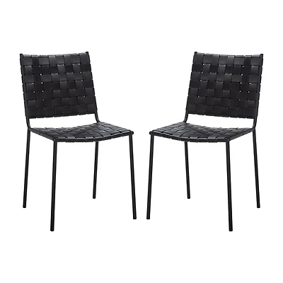 Wesson Leather Basket Woven Dining Chair - Set of 2