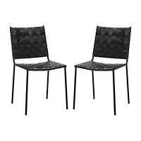 Wesson Leather Basket Woven Dining Chair - Set of 2
