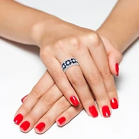 Womens 6MM Lab Created Blue Sapphire Sterling Silver Band