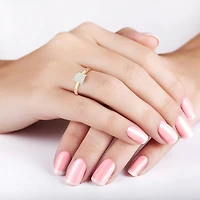 Womens Lab Created White Opal 10K Gold Solitaire Cocktail Ring