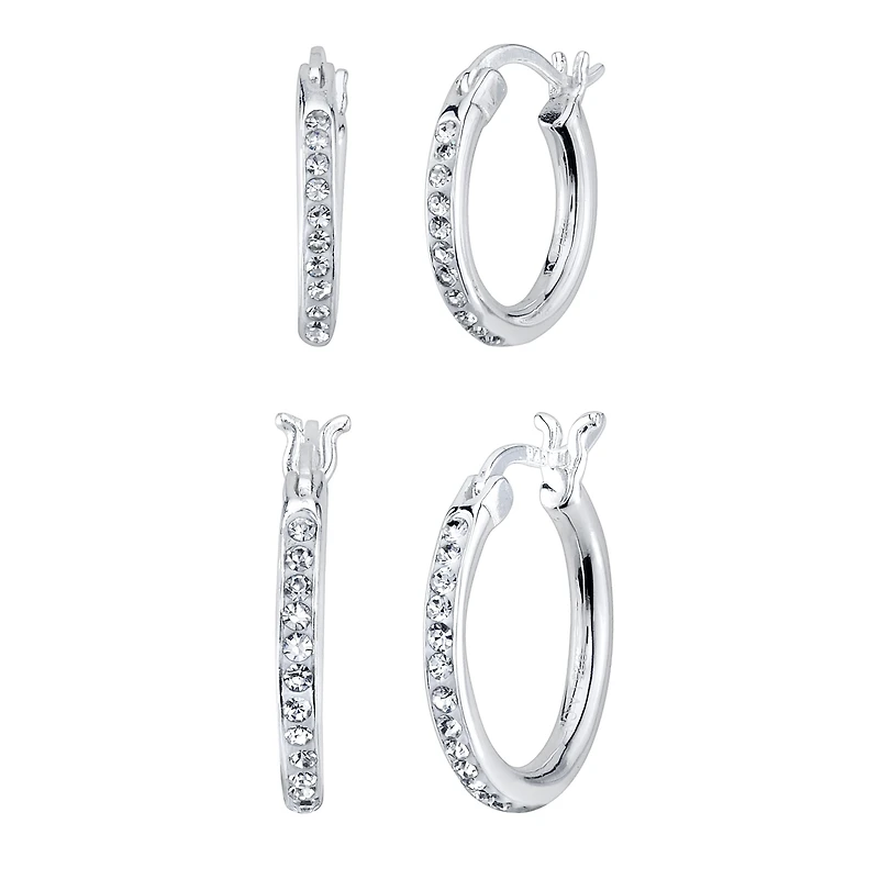 Womens White Crystal Sterling Silver 2 Pair Earring Set
