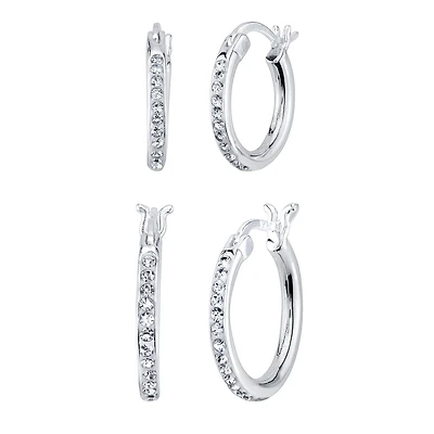 Womens White Crystal Sterling Silver 2 Pair Earring Set