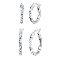 Womens White Crystal Sterling Silver 2 Pair Earring Set