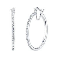 Womens White Crystal Sterling Silver 31.8mm Hoop Earrings