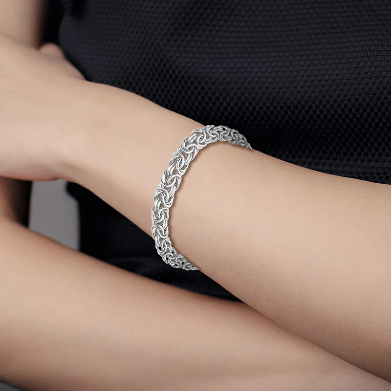 Made in Italy Womens Sterling Silver Inch Semisolid Byzantine Chain Bracelet